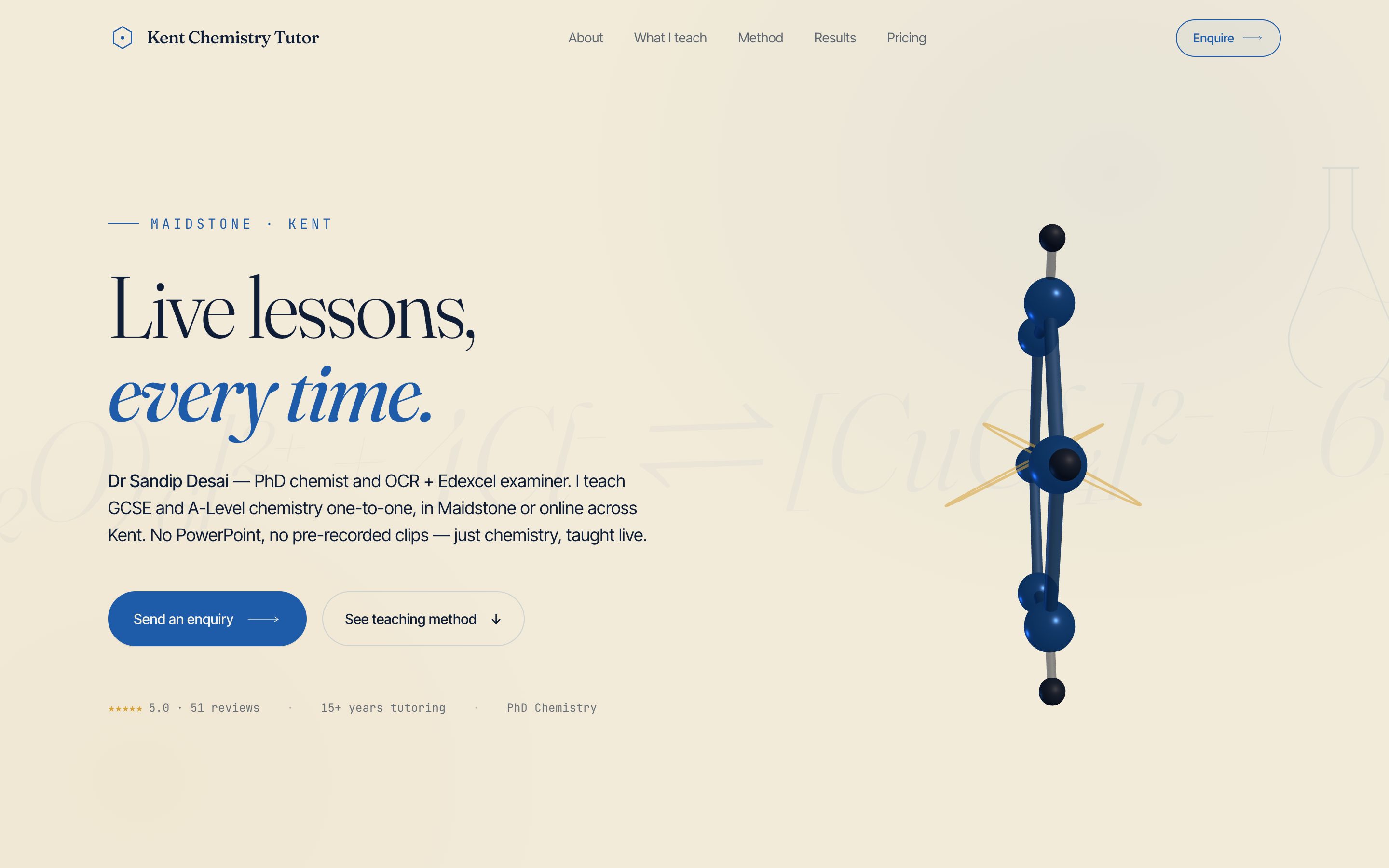 Kent Chemistry Tutor website screenshot