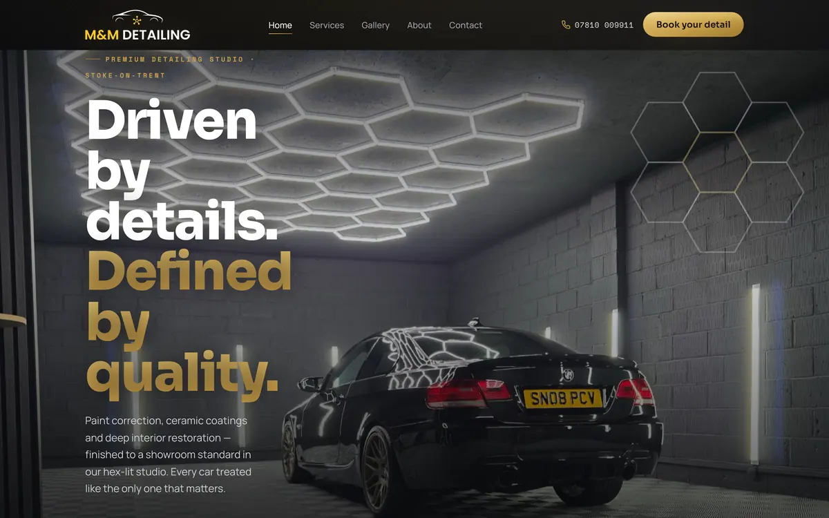 M&M Detailing website built by SH Studios