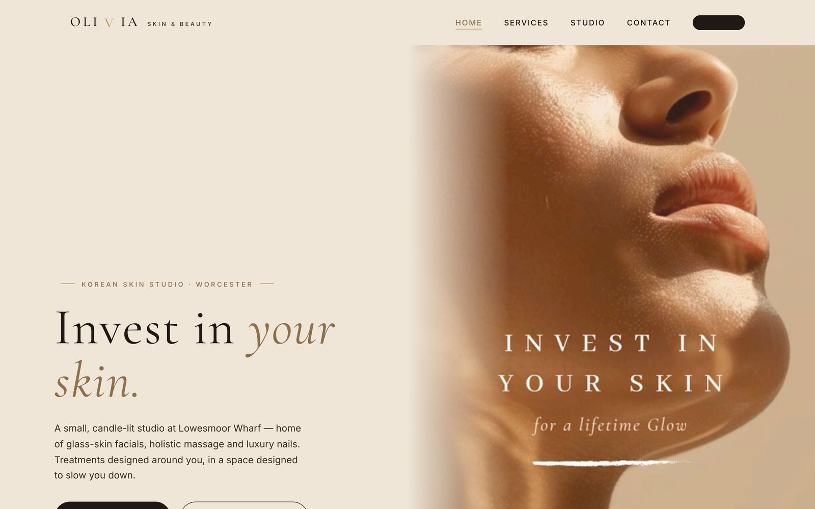 Olivia Skin and Beauty Korean skin studio website