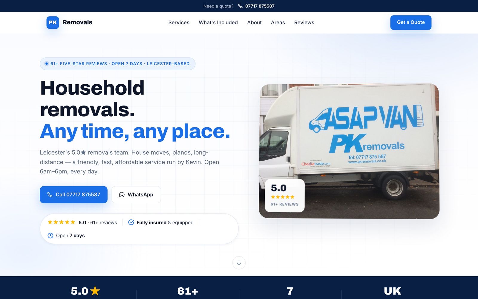 PK Removals website screenshot