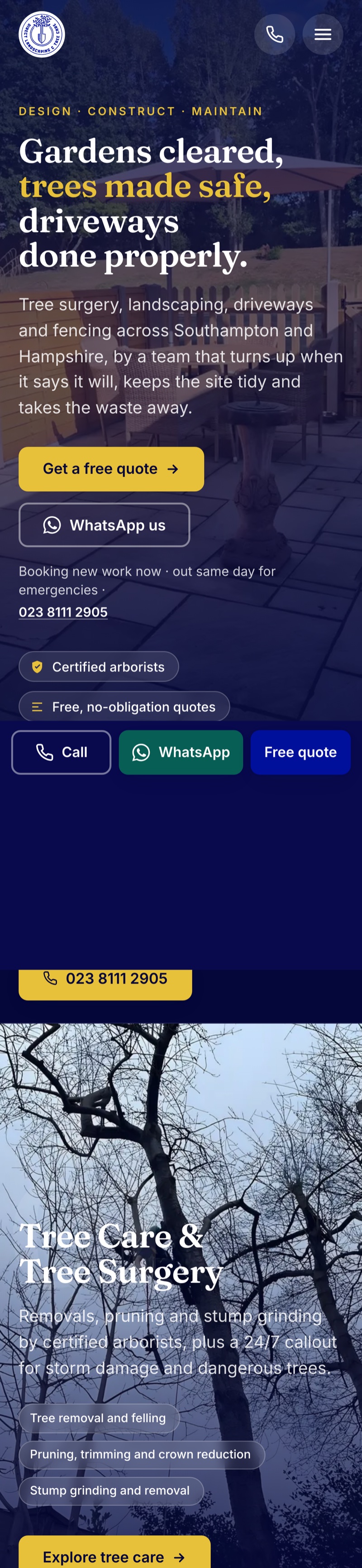 Direct Landscaping & Tree Care on a phone
