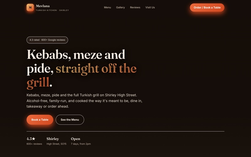 The Mevlana Turkish Kitchen concept site we built
