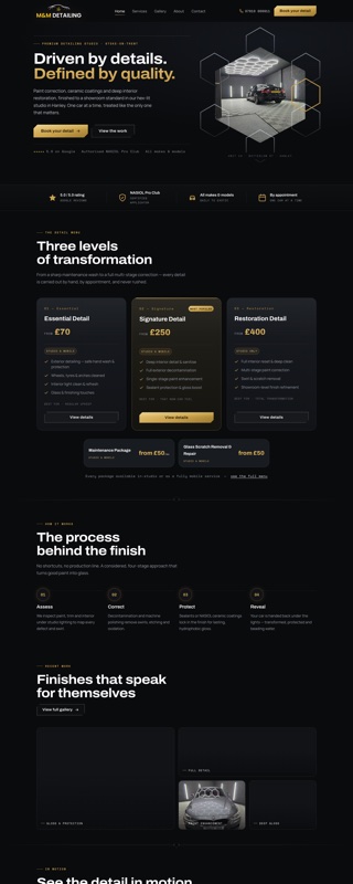 The M&M Detailing website we built, shown scrolling