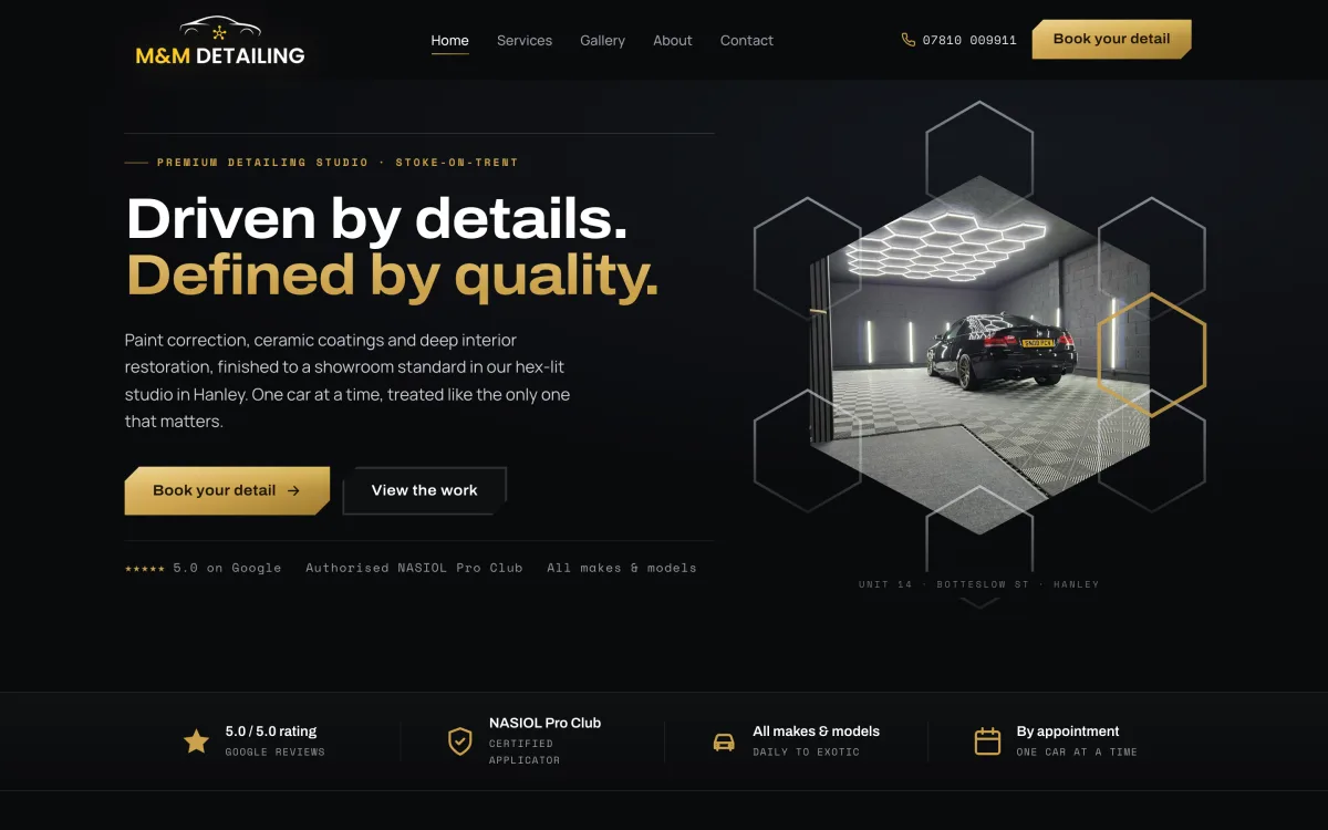 M&M Detailing website built by SH Studios