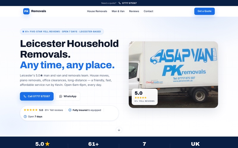 The PK Removals website