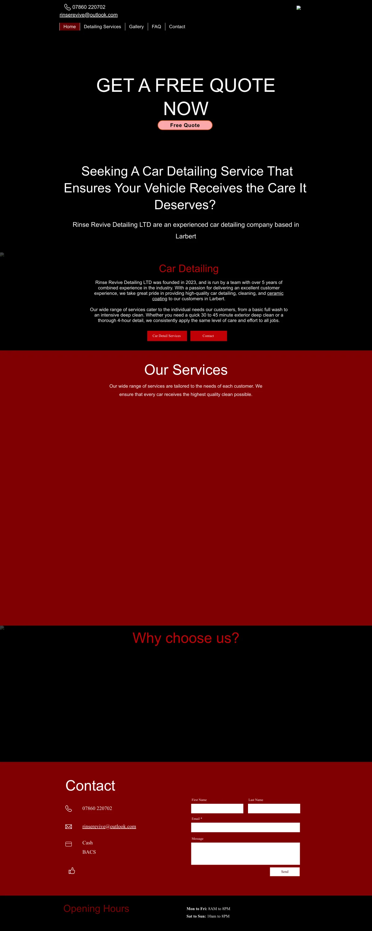 Rinse Revive Detailing's website as it stood on 4 September 2024, before we rebuilt it