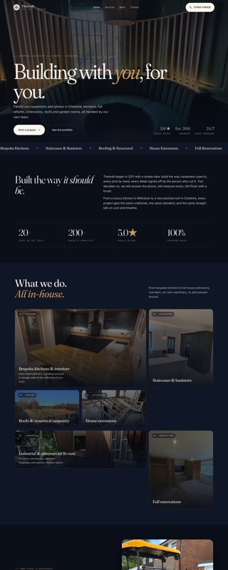 The Thelwall Carpentry & Joinery website we built, shown scrolling