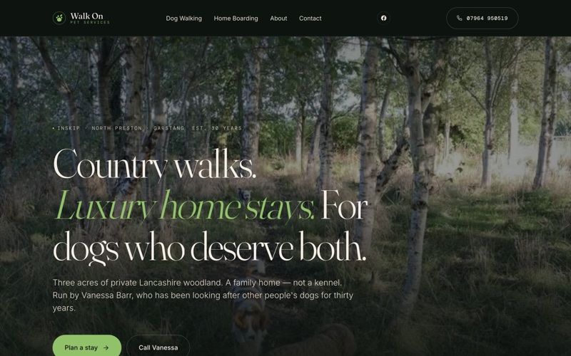 The Walk On Pet Services concept site we built