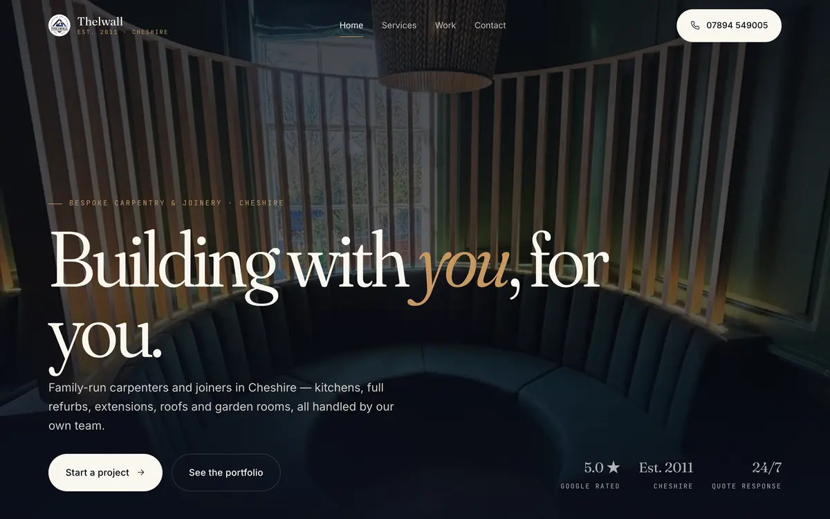 Thelwall Carpentry & Joinery website built by SH Studios