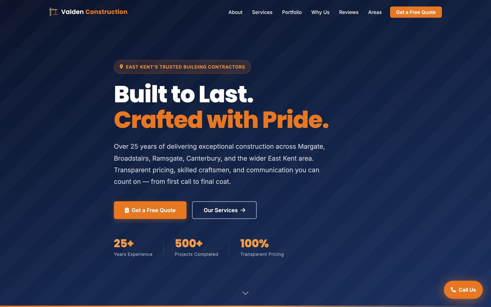 Valden Construction website screenshot