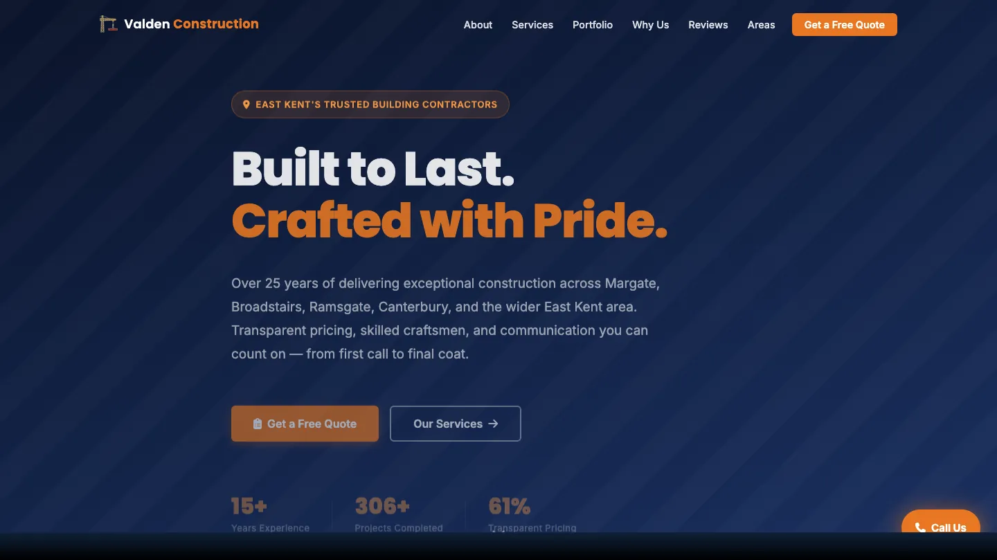 Valden Construction website screenshot